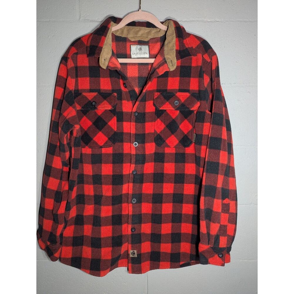 Legendary Whitetails Mens buffalo Checked Plaid Fleece button down shirt sz L
